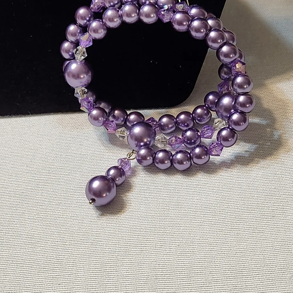 “SOLD” Hand Crafted Elegant Purple Jewelry Set Necklace Wrap Bracelet Earrings - Picture 2 of 6